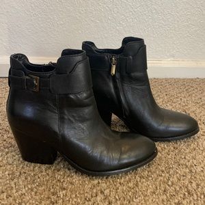 Black leather booties heels size 8